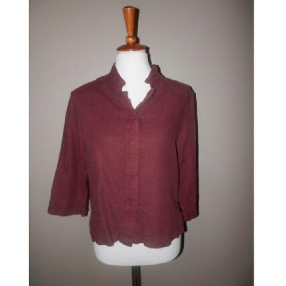 BRYN WALKER Top Small Burgundy Button Lagenlook